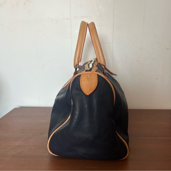 Dooney & Bourke Navy Blue Pebbled Leather Handbag Purse Pink Lining Red Trim - Picture 6 of 12